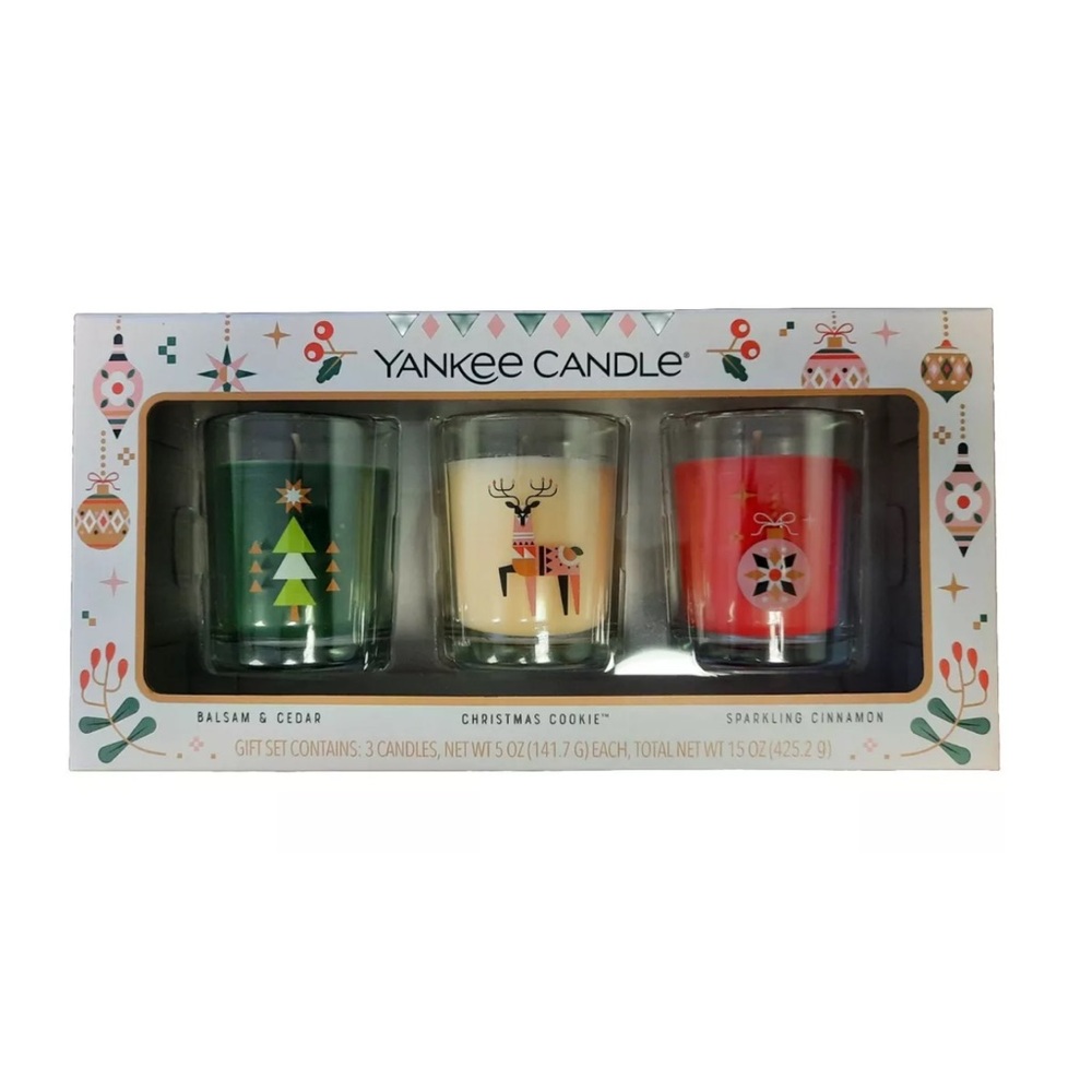 Yankee Candle 3-PACK Scented Candles Gift Box Balsam & Cedar - Cinnamon - Cookie